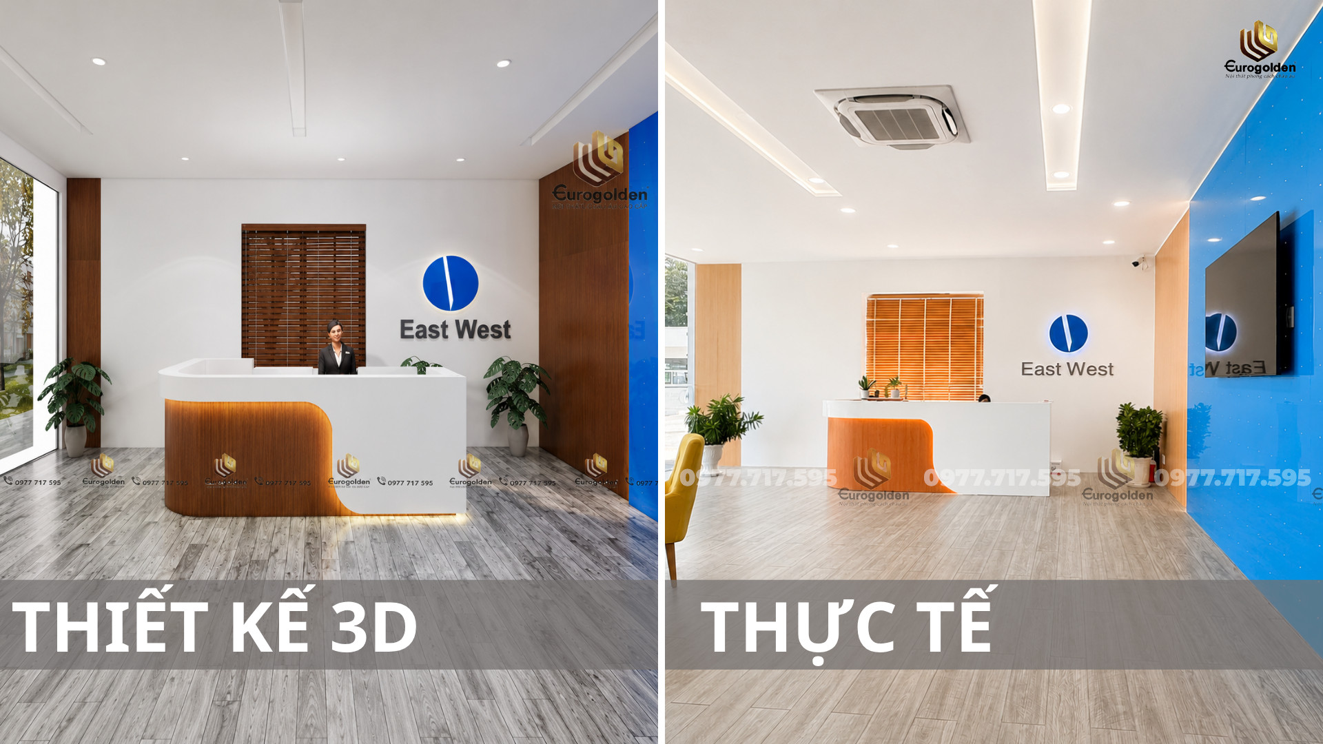 Quầy lễ tân trong dự án thi công thực tế văn phòng East West sắc nét chuẩn 3D