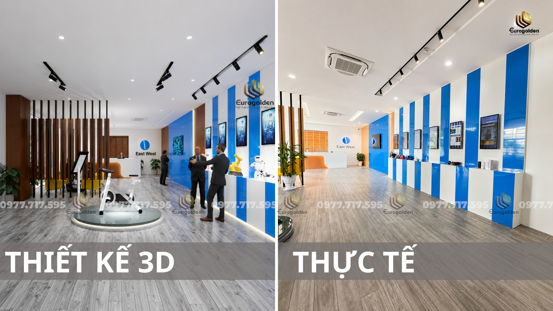 Quầy lễ tân trong dự án thi công thực tế văn phòng East West sắc nét chuẩn 3D